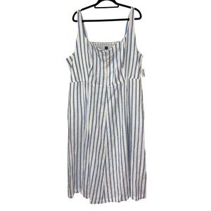NWT Old Navy Plus Size 3X Linen Blend Smocked Striped Midi Dress Coastal Cottage